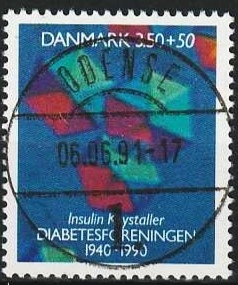 FRIMÆRKER DANMARK | 1990 - AFA 977 - Diabetesforeningen - 3,50 Kr. + 50 øre flerfarvet - Lux Stemplet Odense